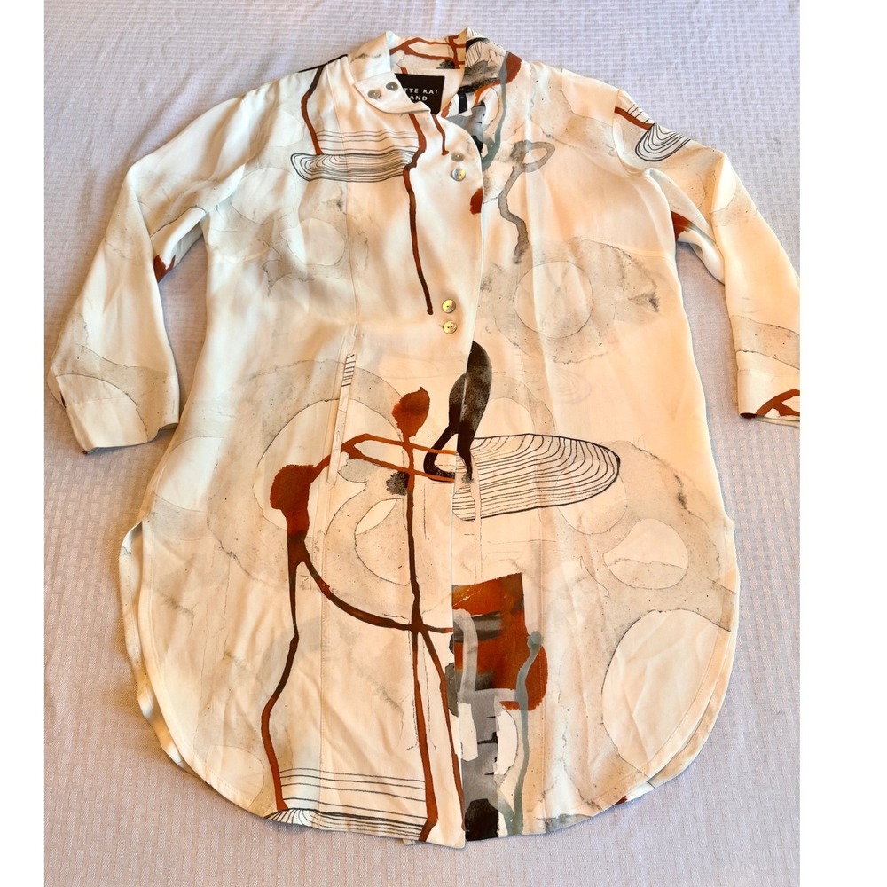 Bitte Kai Rand Womens M Abstract Print High Neck Longline Blouse Viscose Cream